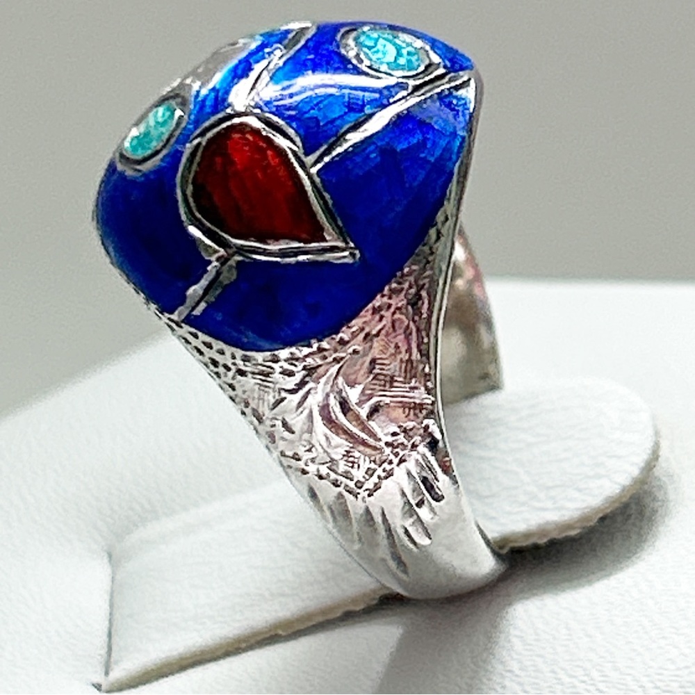 Vintage Siam Colorful Enamel Sterling Silver Ring - Picture 6 of 11